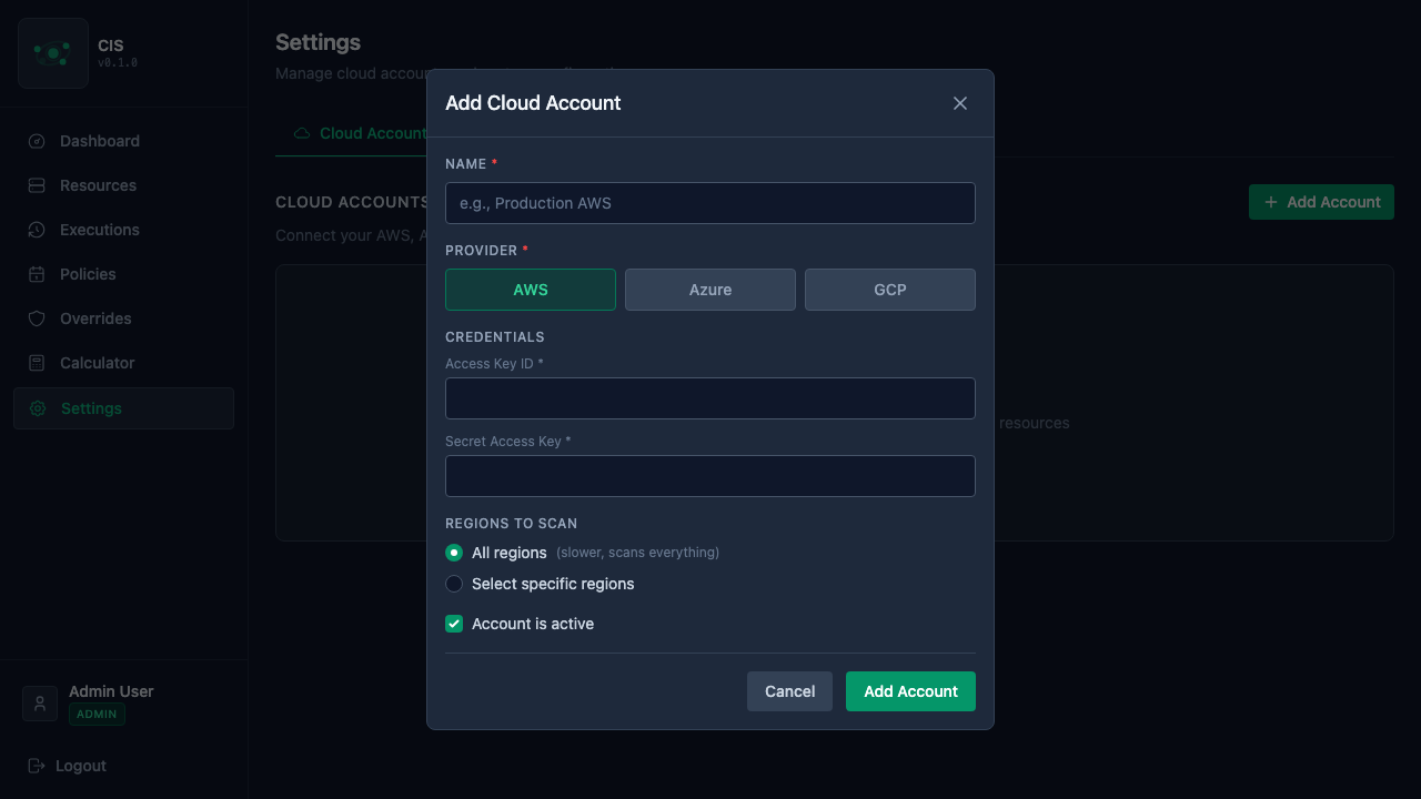 Add AWS account