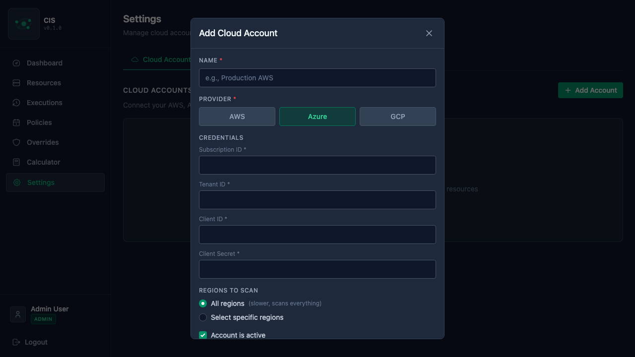 Add Azure account