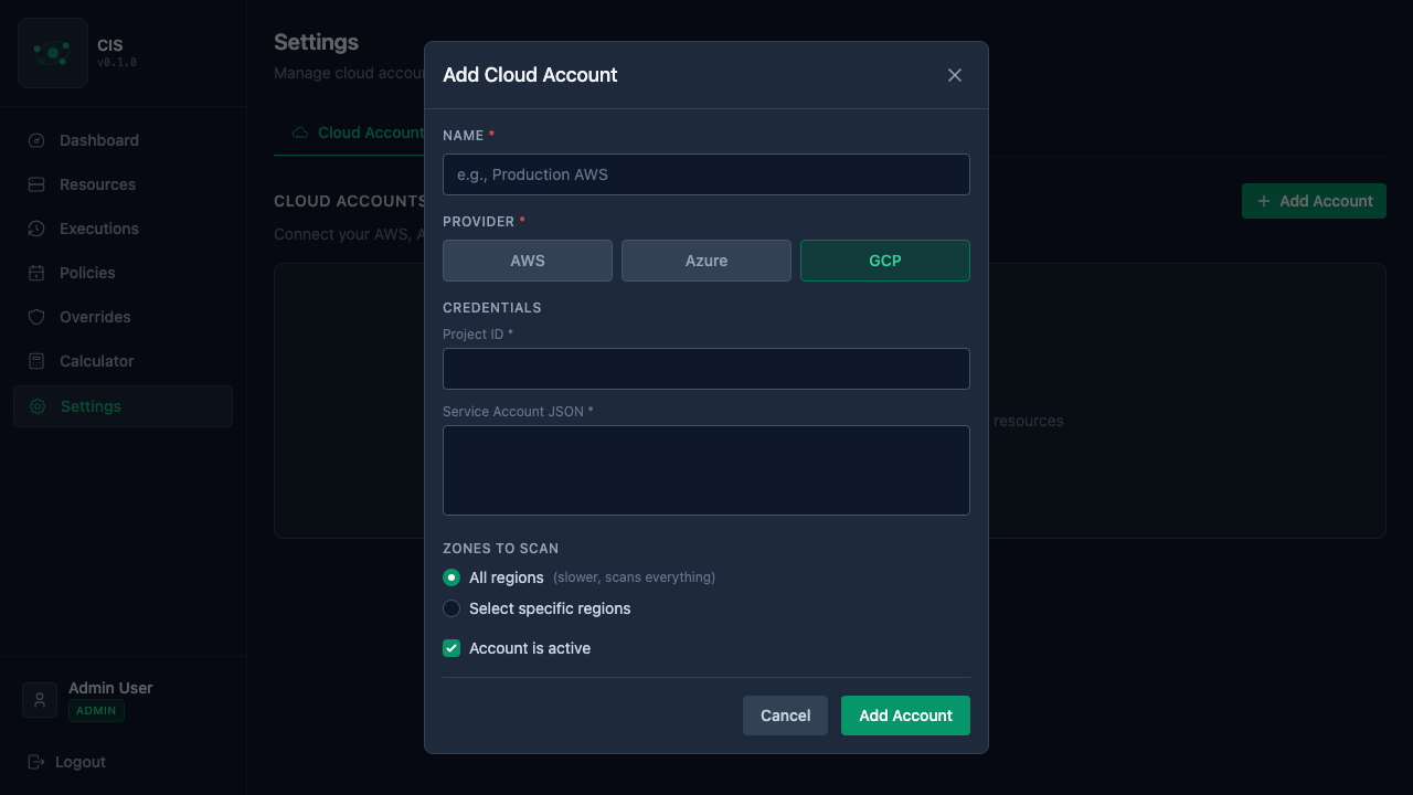 Add GCP account