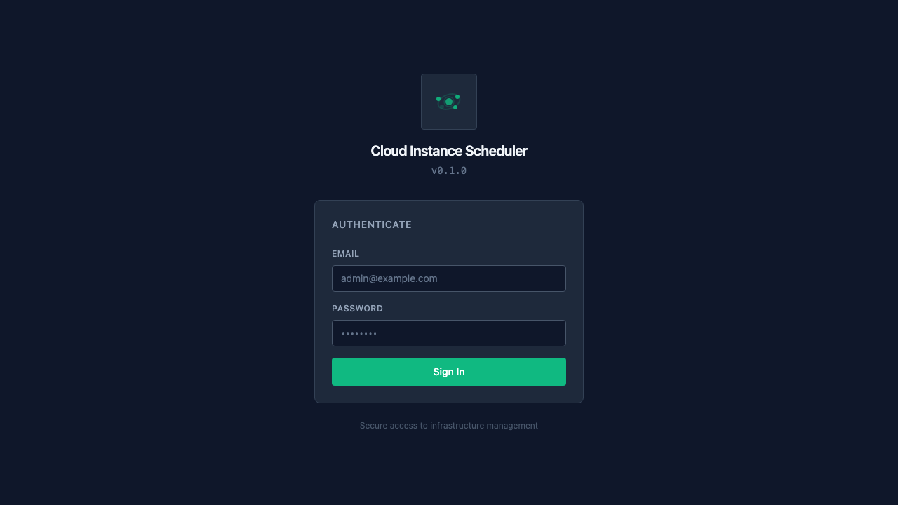 Login screen