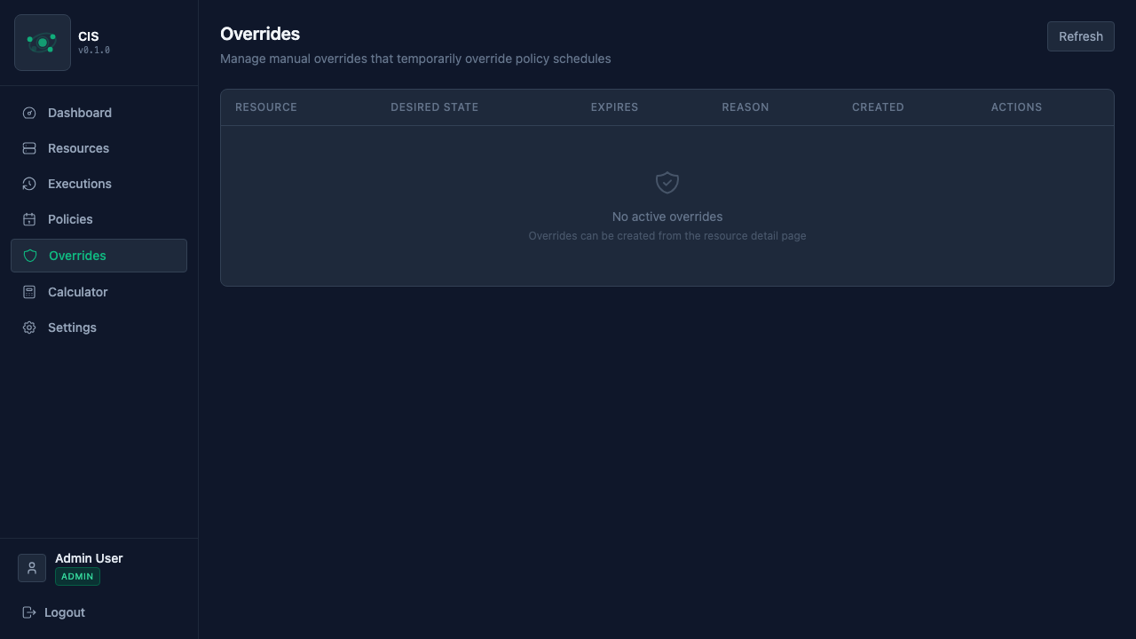 Overrides page
