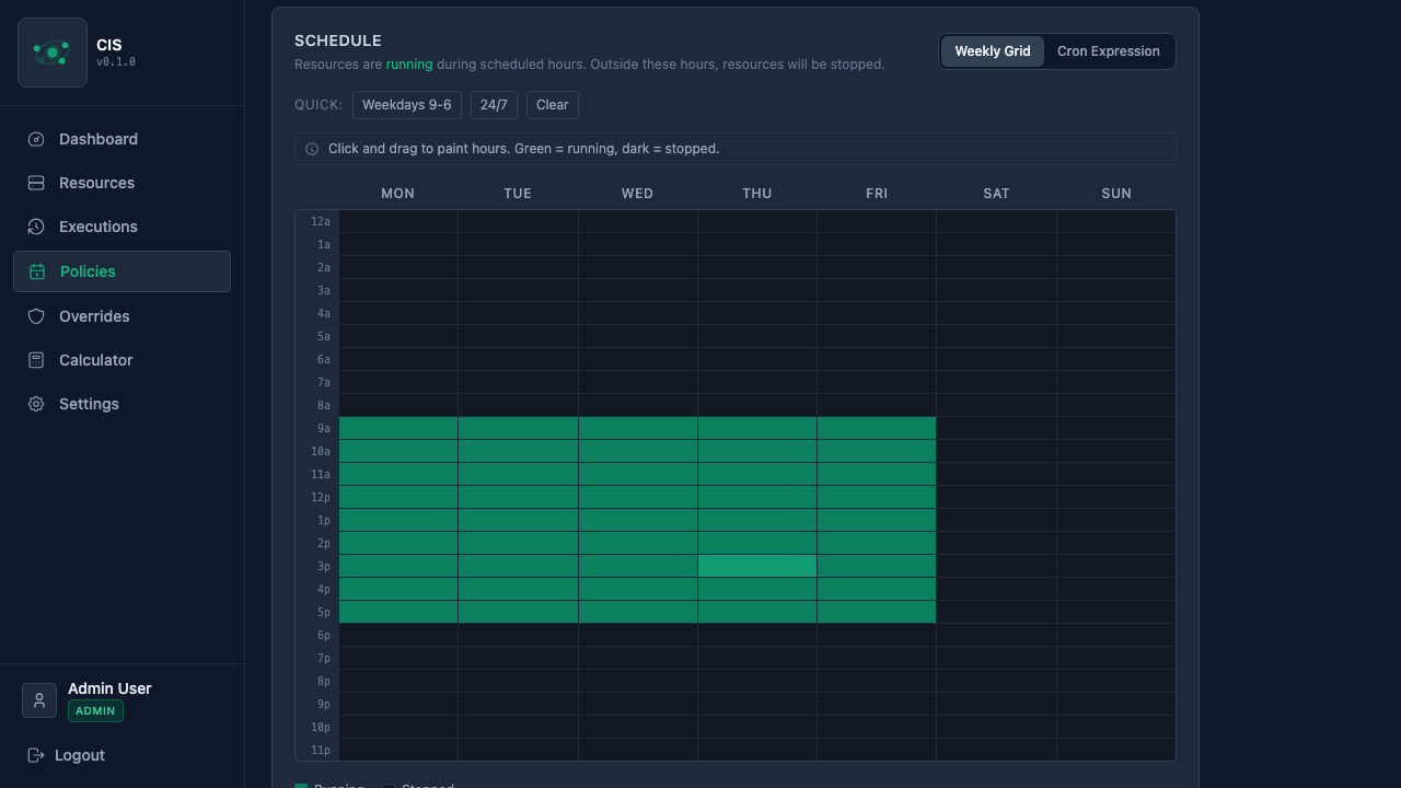Weekly schedule grid